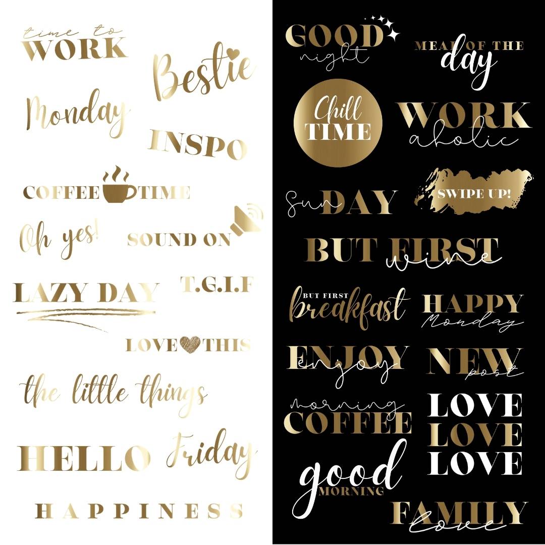 Gold story stickers eli tarinoiden tarrat Instagramiin luovat tilillesi persoonallista tyyliä ja tallentuvat puhelimesi kuviin käyttöä varten Loov.fi