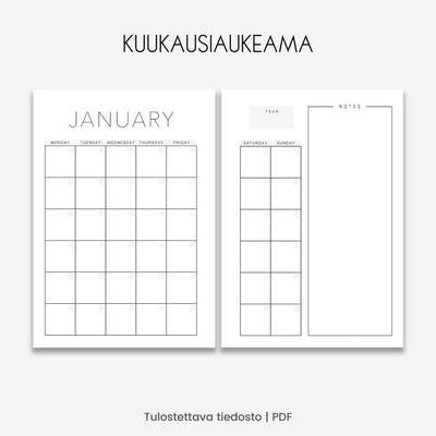 Tulostettavilla Minimal kalenterisivuilla luot oman, uniikin tyyliin kalenteriisi ja sanot hyvästi vuosittain uusittaville kalenterisivuille Loov.fi