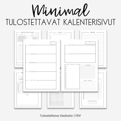 Tulostettava minimalistinen ja yksinkertainen kalenterisivu-paketti Loov.fi