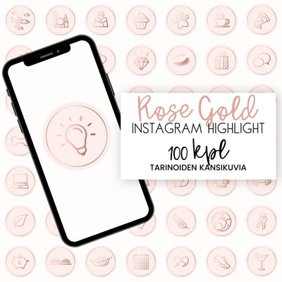 Ruusukullan ja vaaleanpunaisen sävyiset Rose Gold Instagram kohokohtien kansikuvat sosiaaliseen mediaan Loov.fi